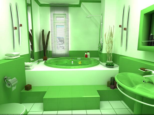 Зеленая ванная комната в дизайне помещений